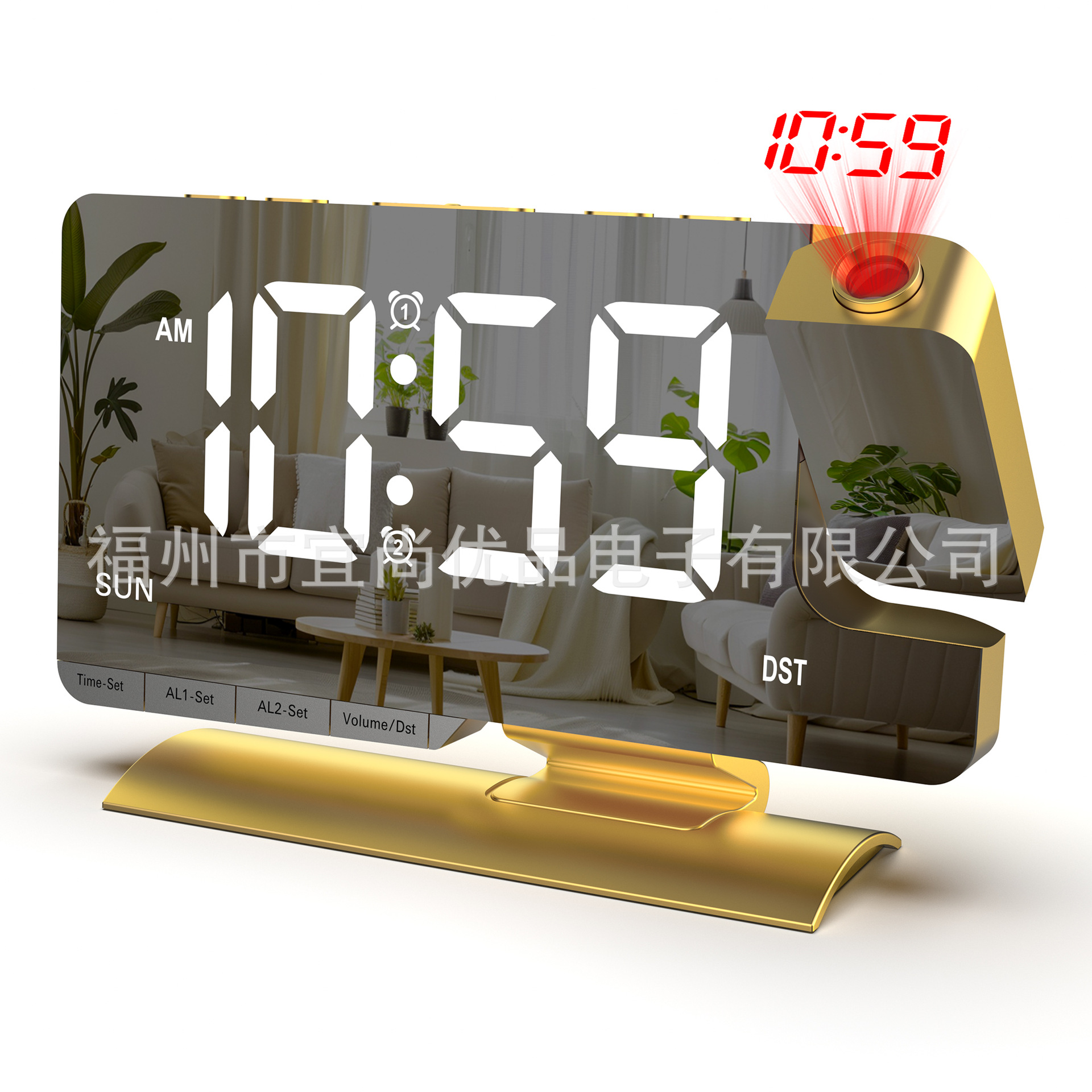 EN8836-C投影钟土豪金白字+红投影