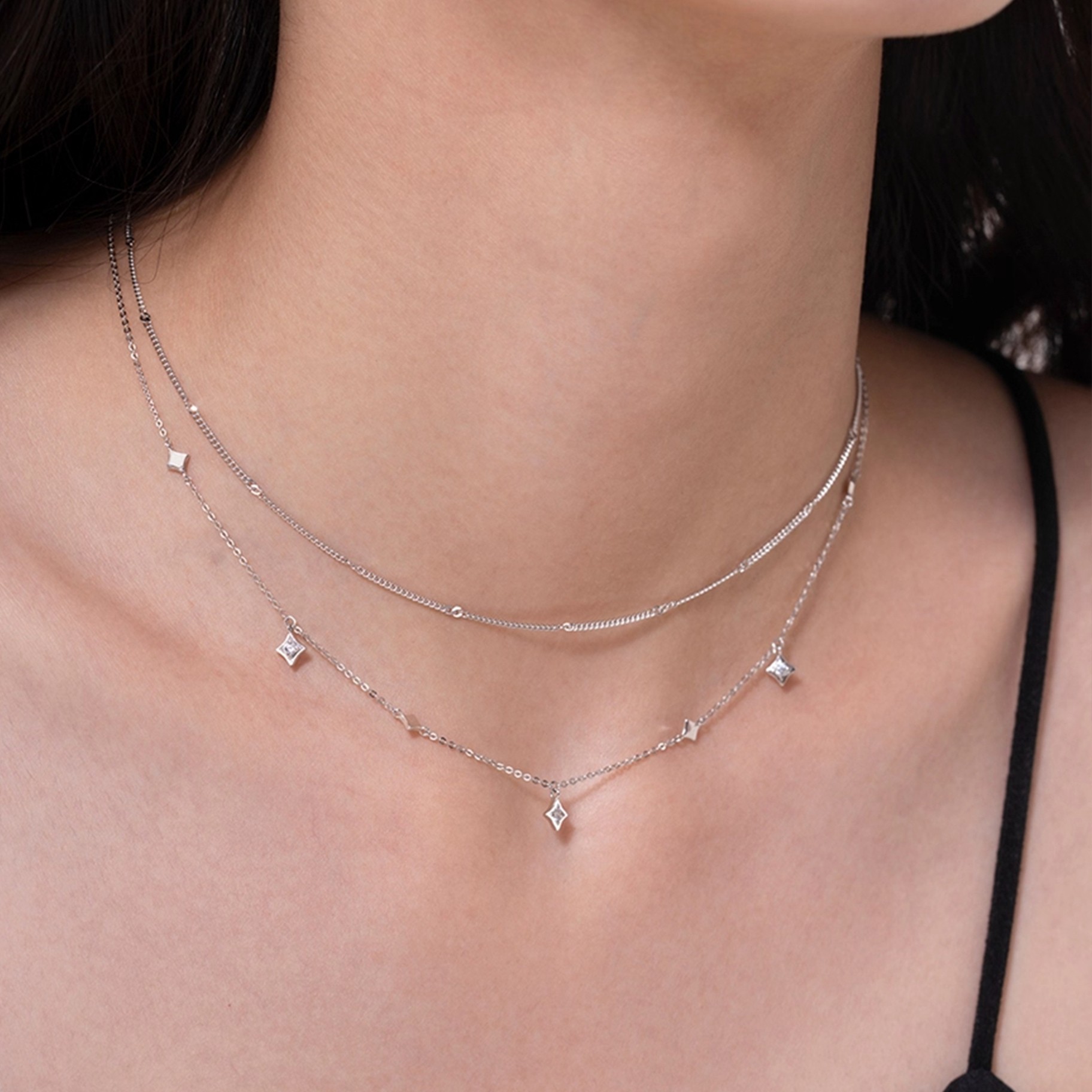 Exclusive Starry Sky Necklace Women Four-Pointed Star Collarbone Chain Sweater Chain