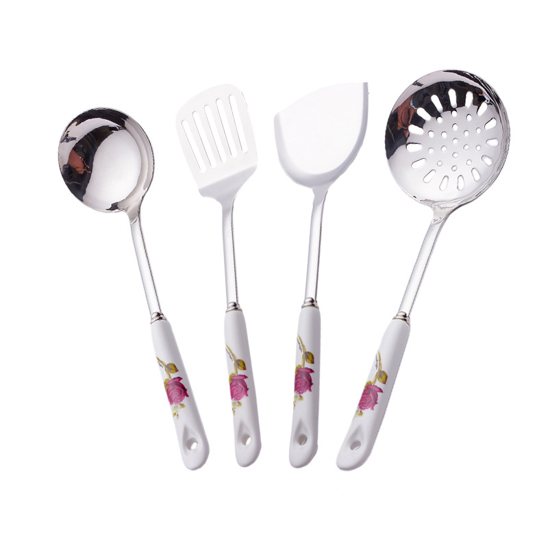 Ceramic handle stainless steel spatula kitchenware set, spatula, soup spoon, anti-slip, high temperature resistant, anti-scald, kitchen, home, hotel