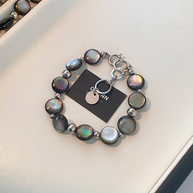 Natural deep-sea black lip pearl shell with color necklace for women, abalone shell colorful bead necklace, wind collarbone chain