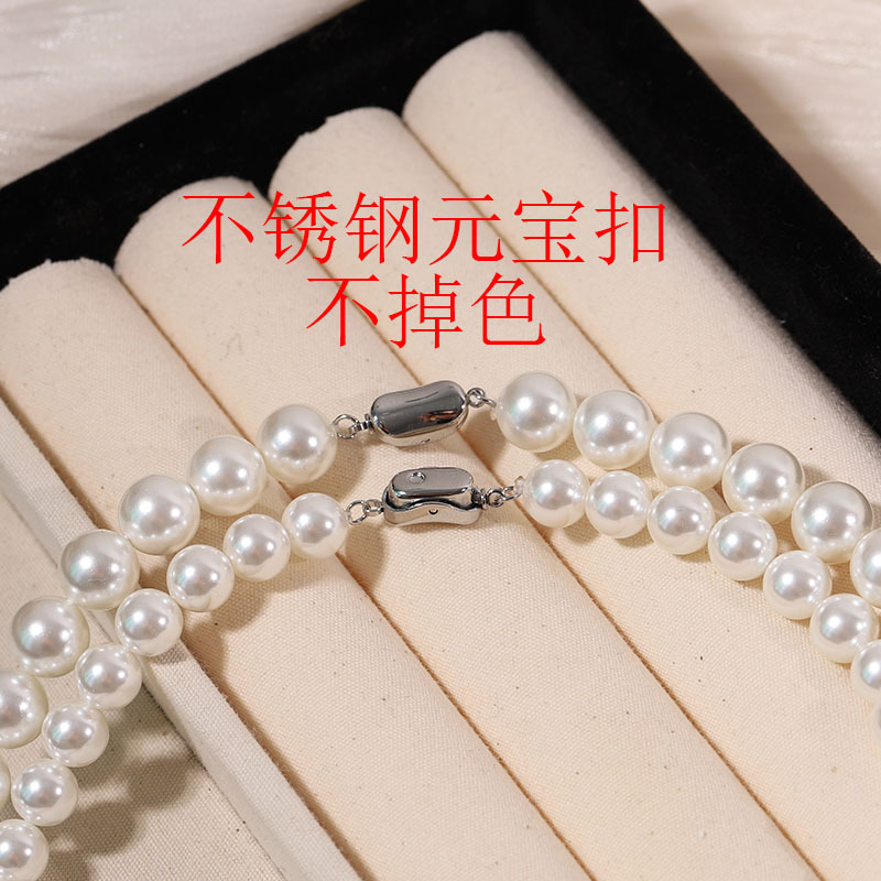 S925 Sterling Silver Yuanbao Buckle Natural Shell Pearl Necklace for Women Strong Luster True Round Gray Pearl