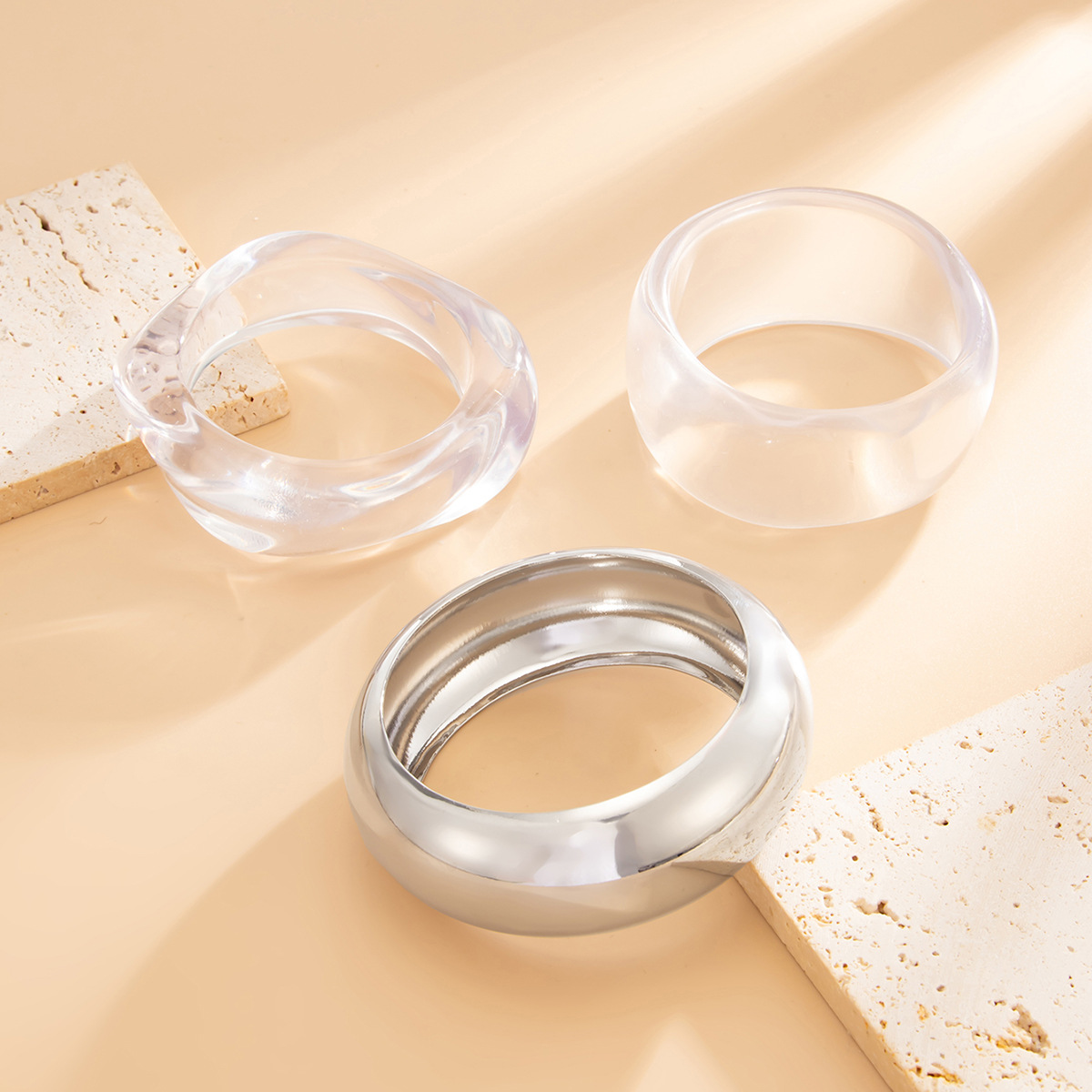 Transparent acrylic wide bangle irregular curved smooth bangle