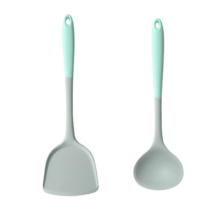 Gray-green silicone spatula household kitchen high temperature resistant non-stick pan silicone soup spoon spatula slotted spoon color matching kitchen utensil set