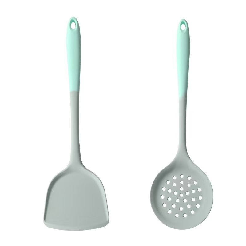 Gray-green silicone spatula household kitchen high temperature resistant non-stick pan silicone soup spoon spatula slotted spoon color matching kitchen utensil set