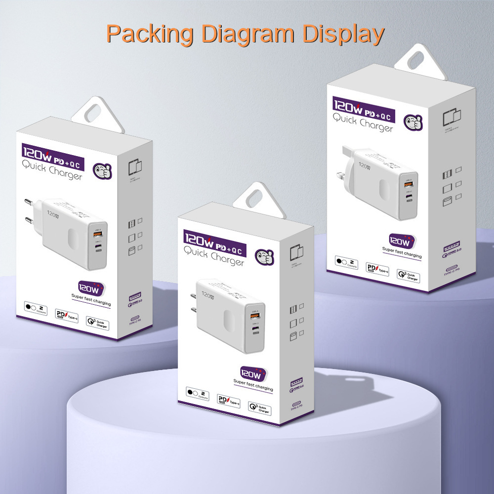 120W Fast Charge Flash Charge UK Plug Phone Charger PD+USB All-Protocol Universal Adapter