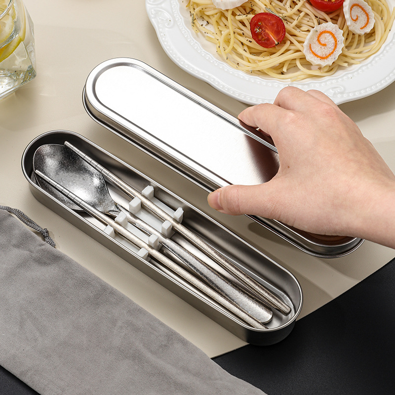 Pure titanium portable cutlery spoon chopsticks set outdoor travel storage box titanium cutlery lightweight camping spoon chopsticks set