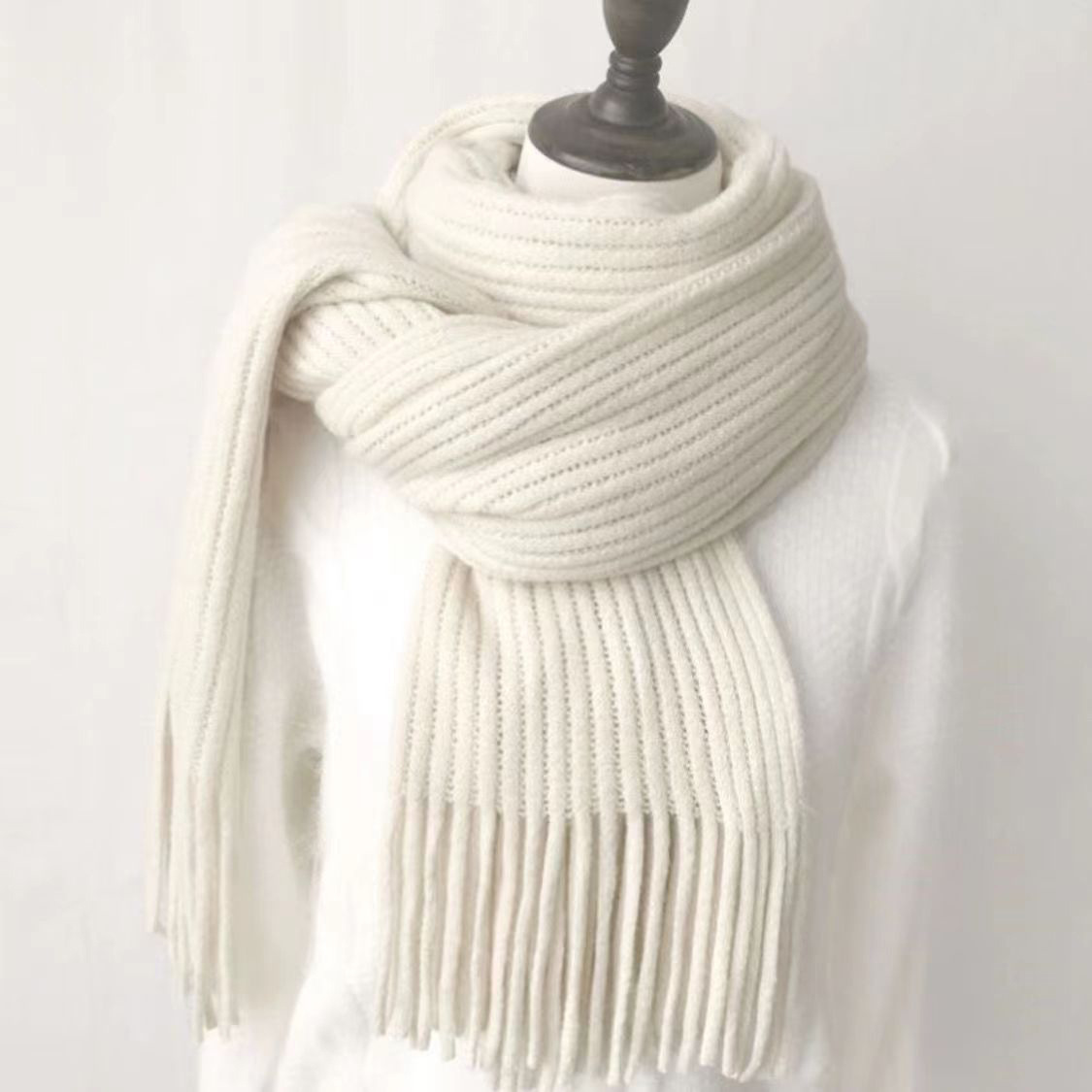 Winter long neck scarf women simple tassel shawl outer cardigan imitation cashmere windproof warm solid color scarf