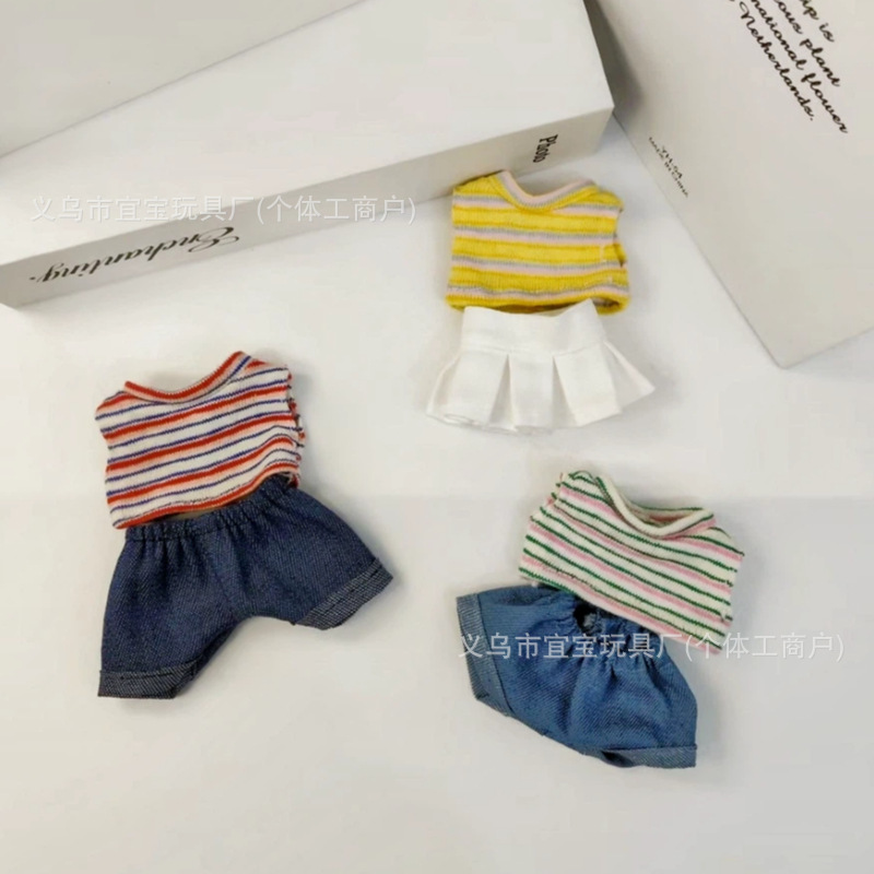 New Long Leg Kitty Clothes Summer Striped Vest T10cm Cotton Doll Short Sleeve Shorts Crying Doll Plush Toy