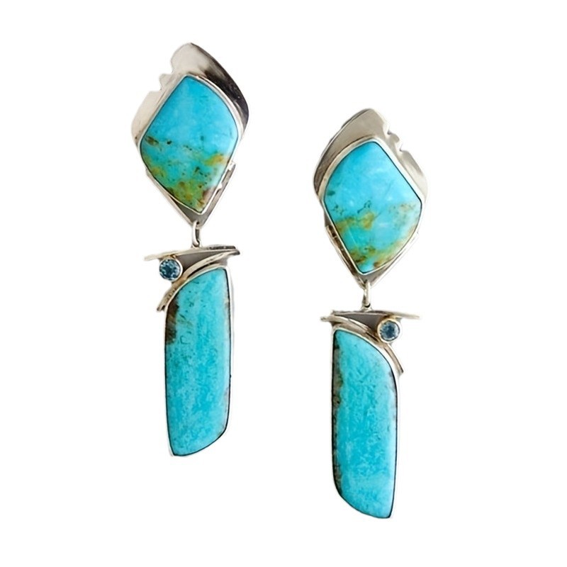 Women's Earrings Natural Stone Drop Earrings Style Aquamarine Ear Accessories Independent Station Enamel Jewelry