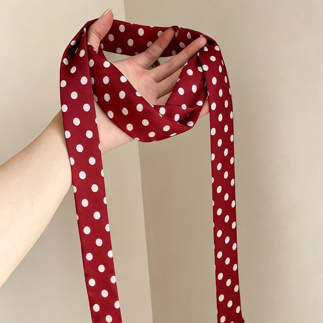 12#红底白波点三角丝带约145cm
