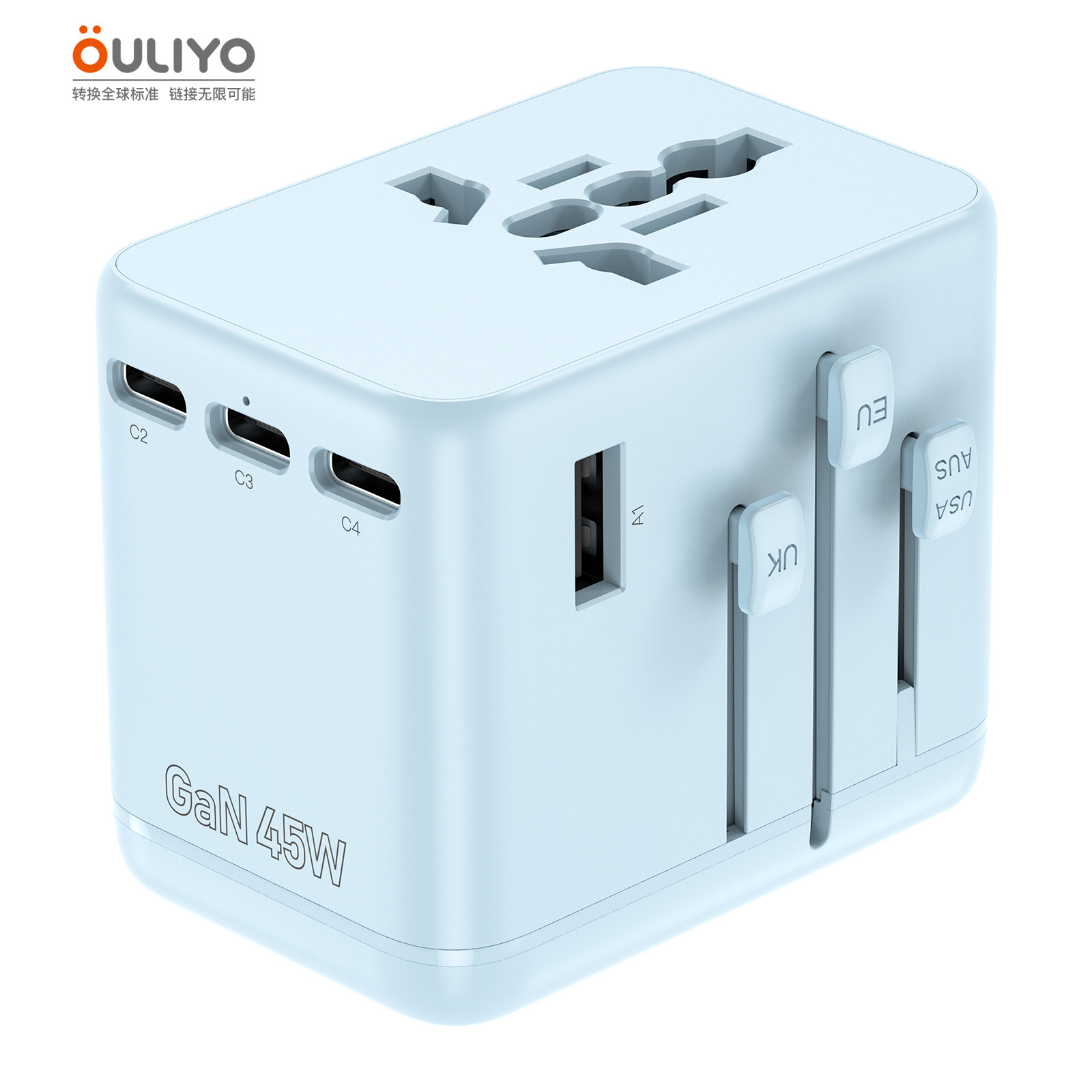 Global Universal Pocket GaN45W Travel Plug Converter Socket Multi-function PD Socket Fast Charging Adapter Plug