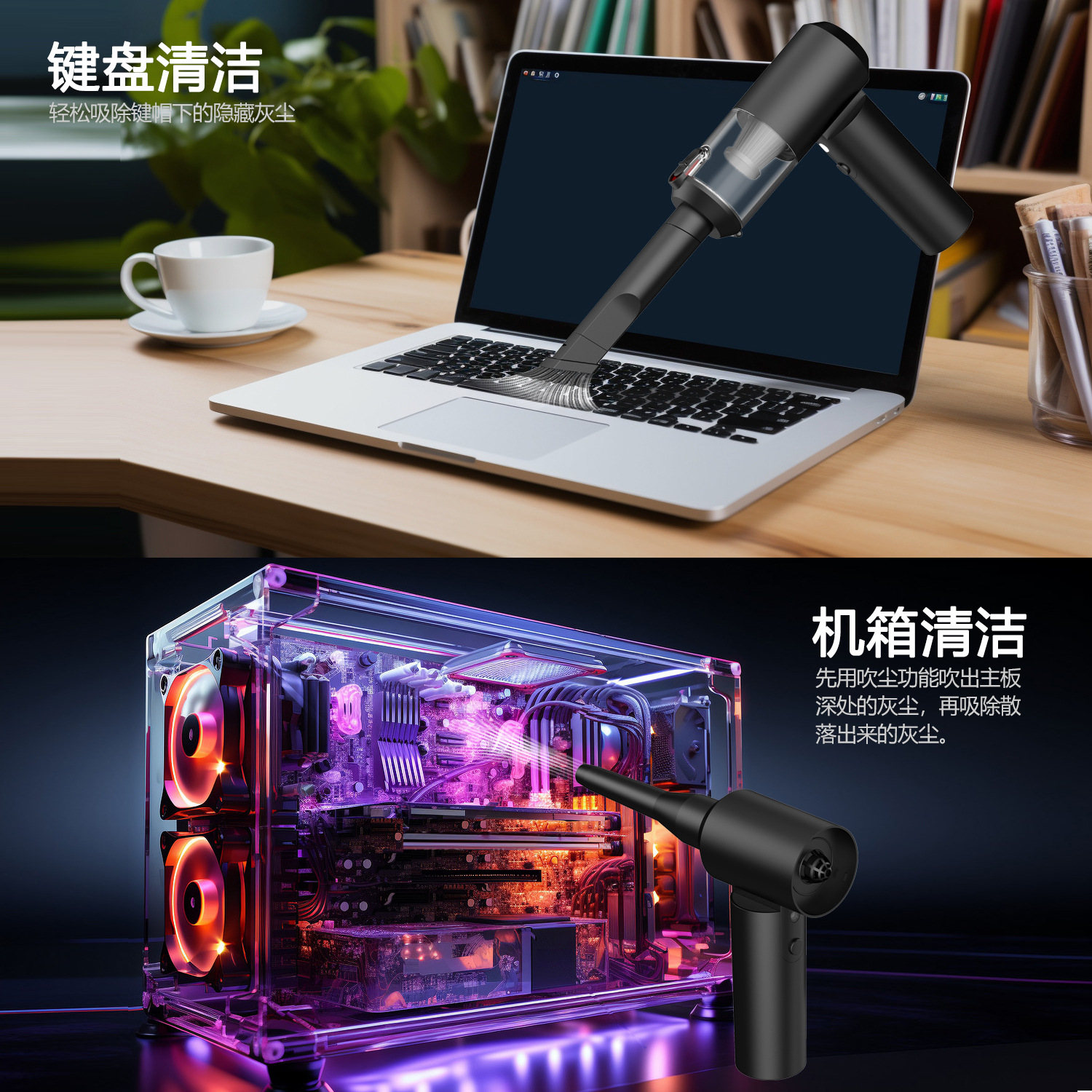 Brushless Motor High Suction Large Battery Suction Blow Vacuum One-Key Dust Removal Foldable Car Vacuum Cleaner
