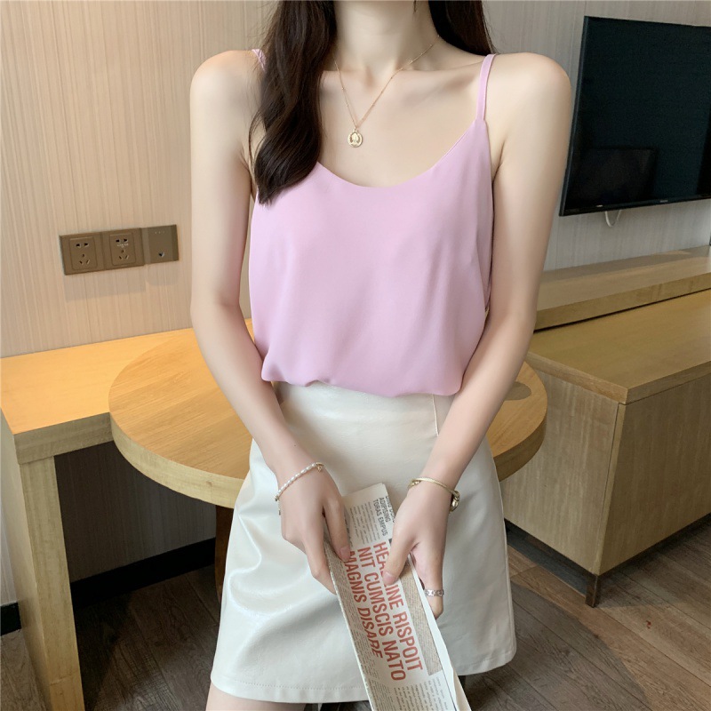 Real Shot! Suit Inner Wear V-neck Chiffon Camisole Vest Women Summer Fat Cover Adjustable Sleeveless Top
