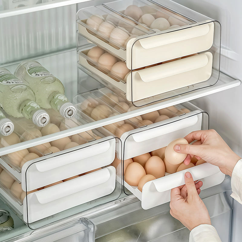 Refrigerator Egg Storage Box PET Transparent 32-Grid Double-Layer Drawer Type Egg Box Fresh-Keeping Box Kitchen Egg Box