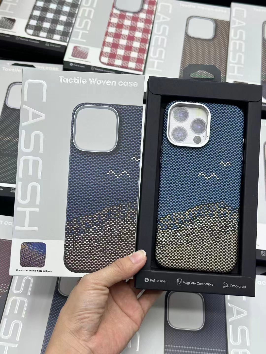 For iPhone 17 Pro Max Large Hole Houndstooth Phone Case Apple 16 Built-in Magnetic Woven Texture 15 Hard Case