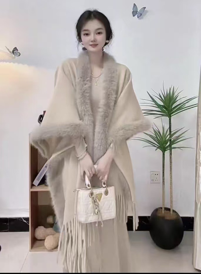 Shawl Cape Outer Wear Women Autumn Winter Thickened Fluffy Fur Scarf Cape Dual Use
