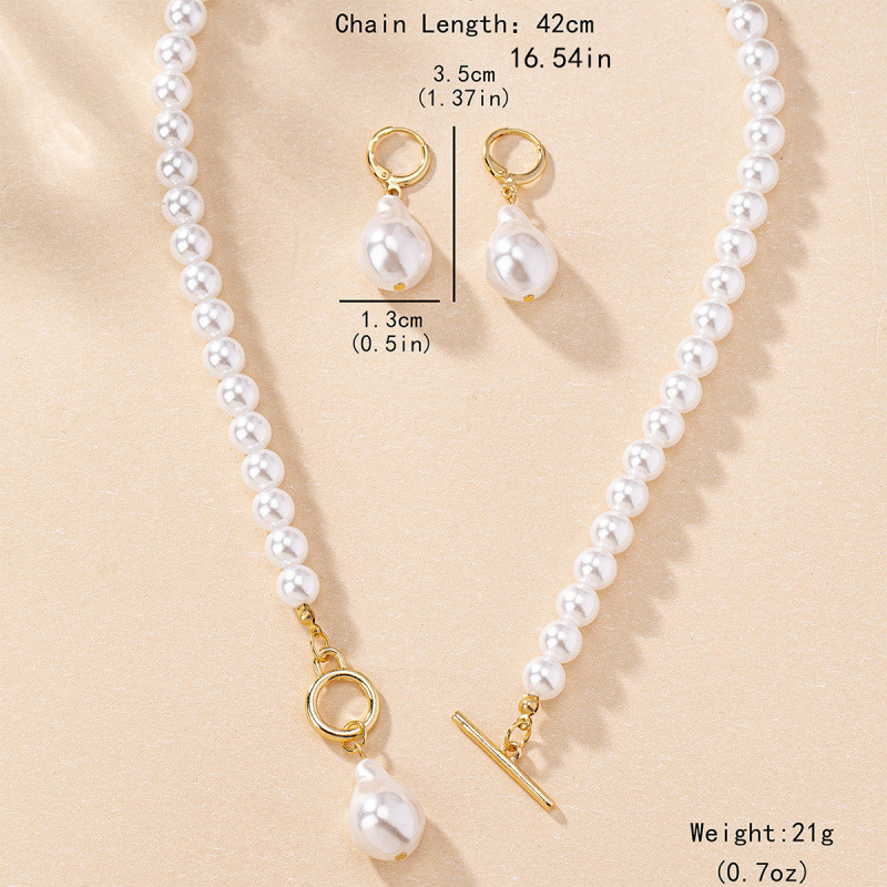 Irregular baroque pearl earring necklace set for women collarbone chain