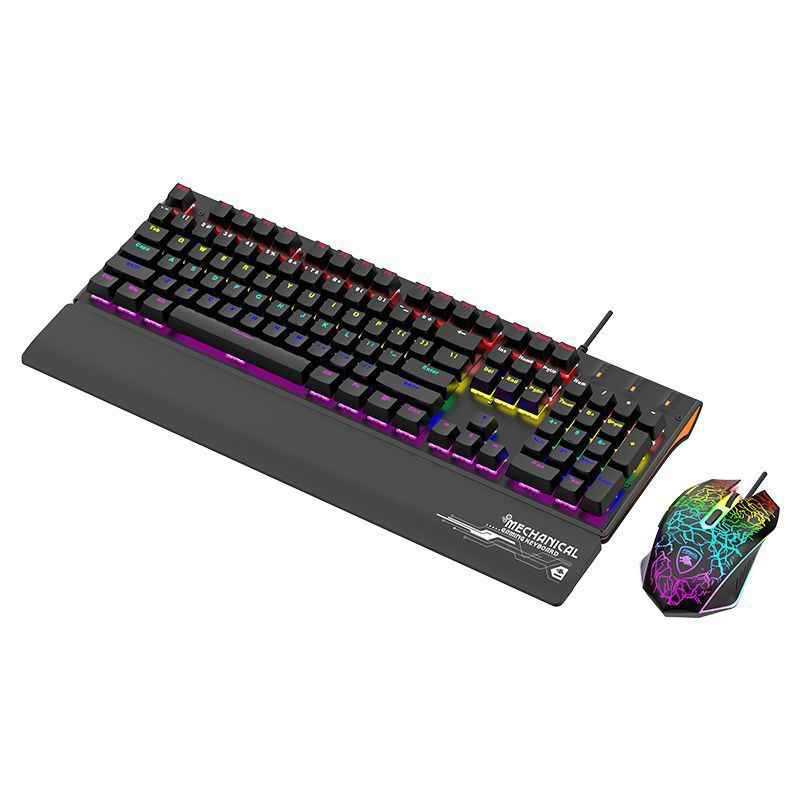Deyilong Mechanical Keyboard Mouse Set Wired Backlit with Wrist Rest Gaming Computer Desktop Laptop