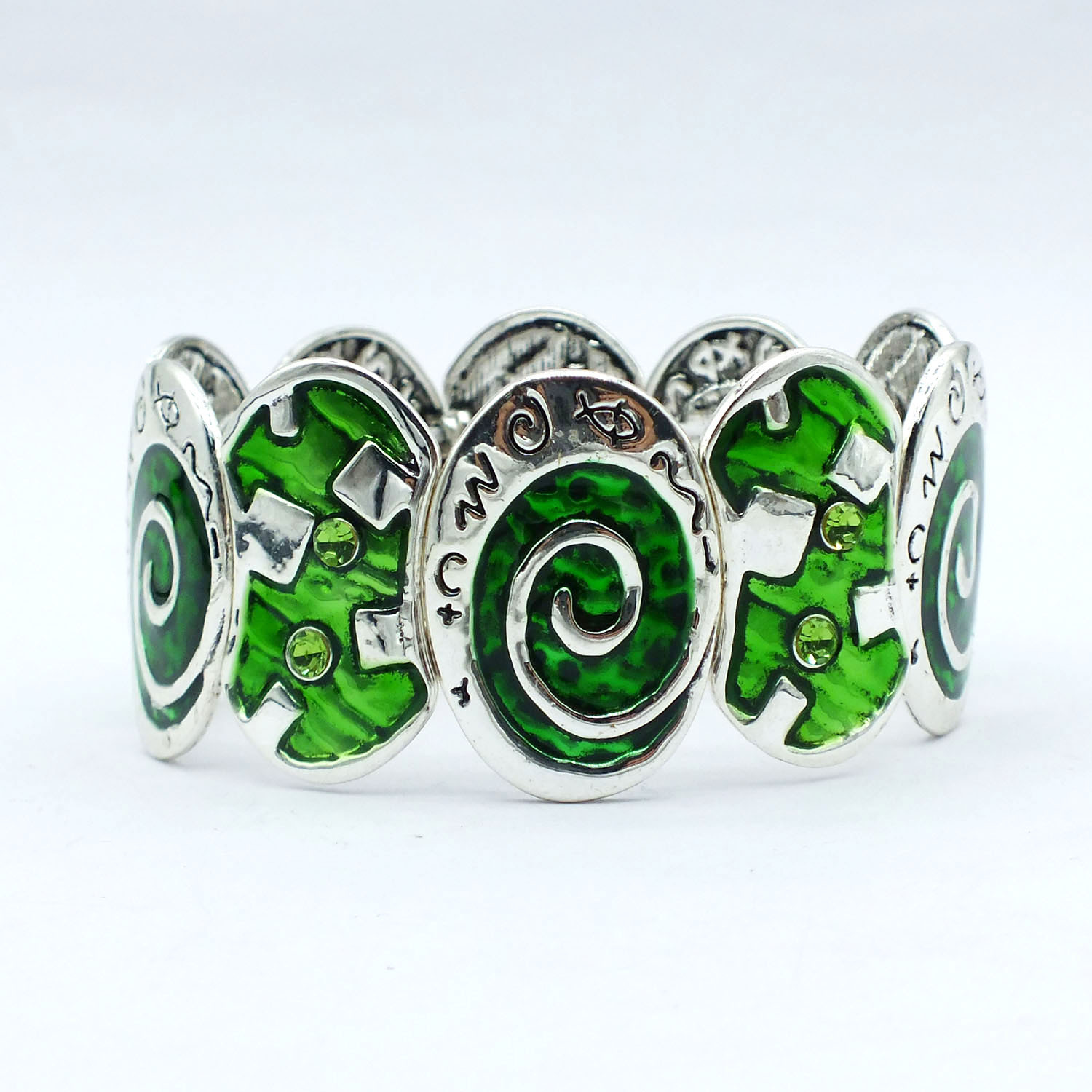 S39 Antique Silver Alloy Jewelry Women's Elastic Oil Drop Bracelet Antique Silver Enamel Color Bracelet