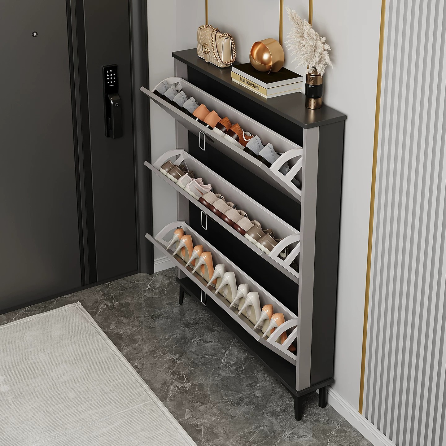 Tilt ultra-thin shoe cabinet household entrance narrow hallway storage large capacity space-saving shoe rack