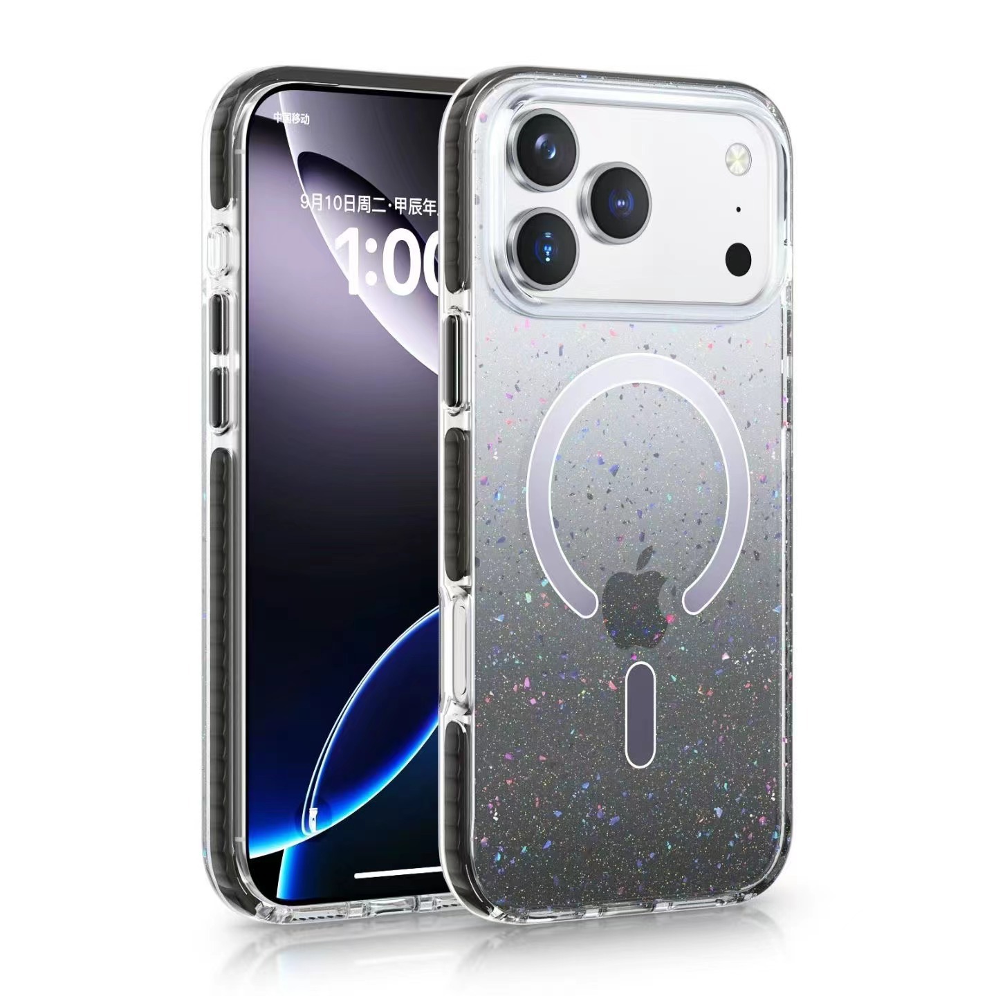 For iPhone 17 Pro Max Gradient Glitter Phone Case Apple 17 Bumper Frame Border Magnetic Epoxy Case Factory