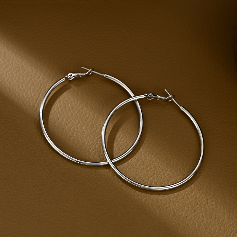 2025 new S925 silver needle exaggerated ear hoop simple smooth surface earrings ear studs