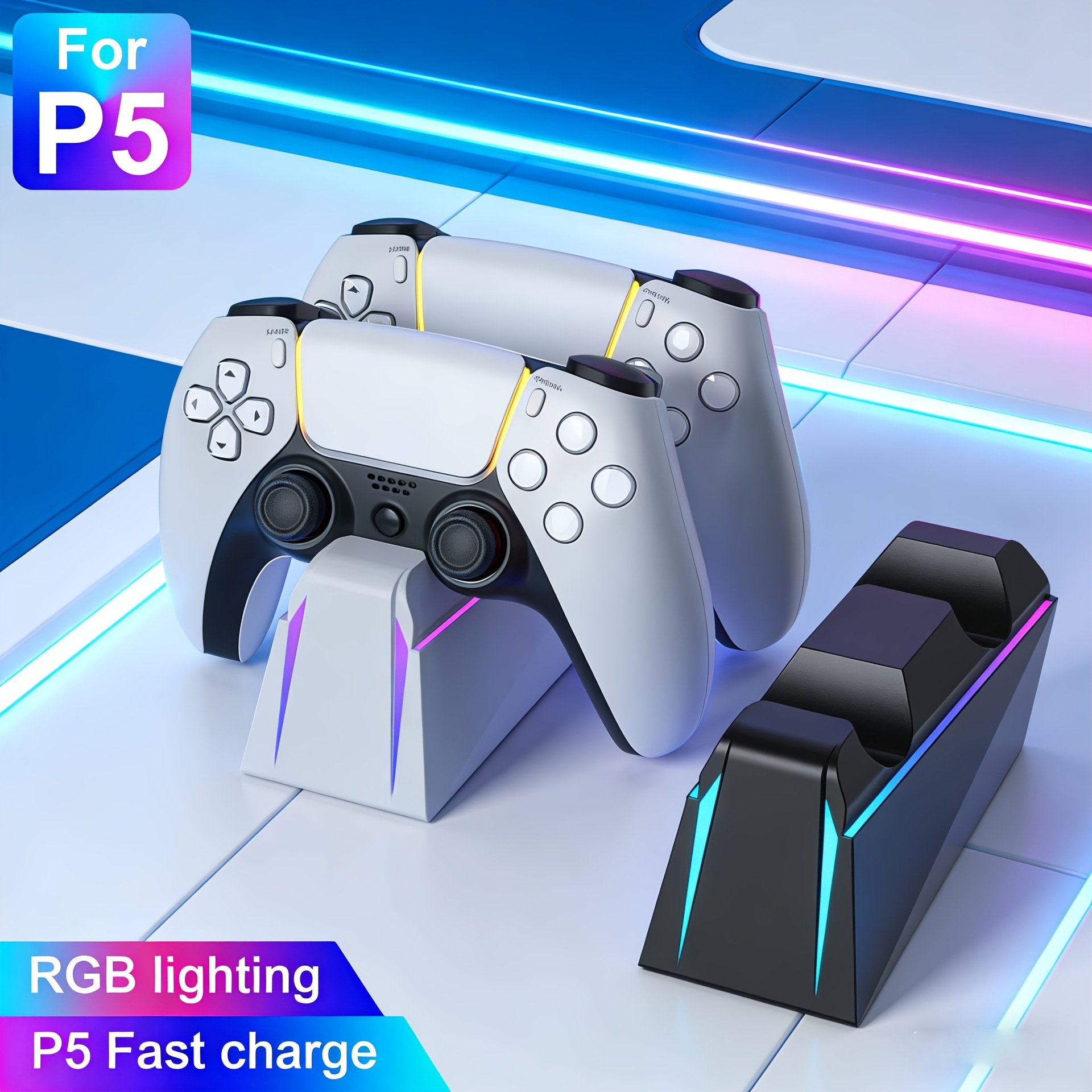 ps5 wireless controller charging dock charging set controller contact fast charging with RGB lighting market