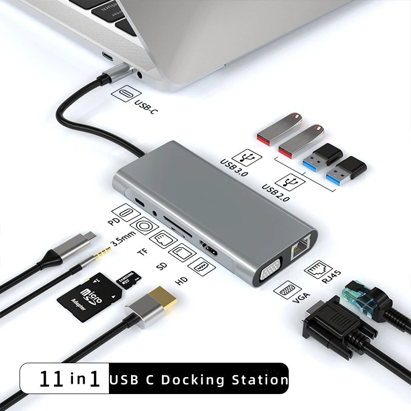 11-in-1 Docking Station Type-C to HDMI Notebook Multi-function Splitter Hub