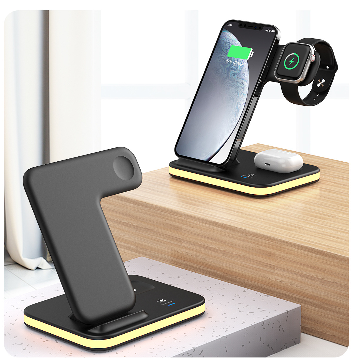 Multi-function wireless charger multi-function wireless charger stand wireless charger night light 4-in-1 with light wireless charger
