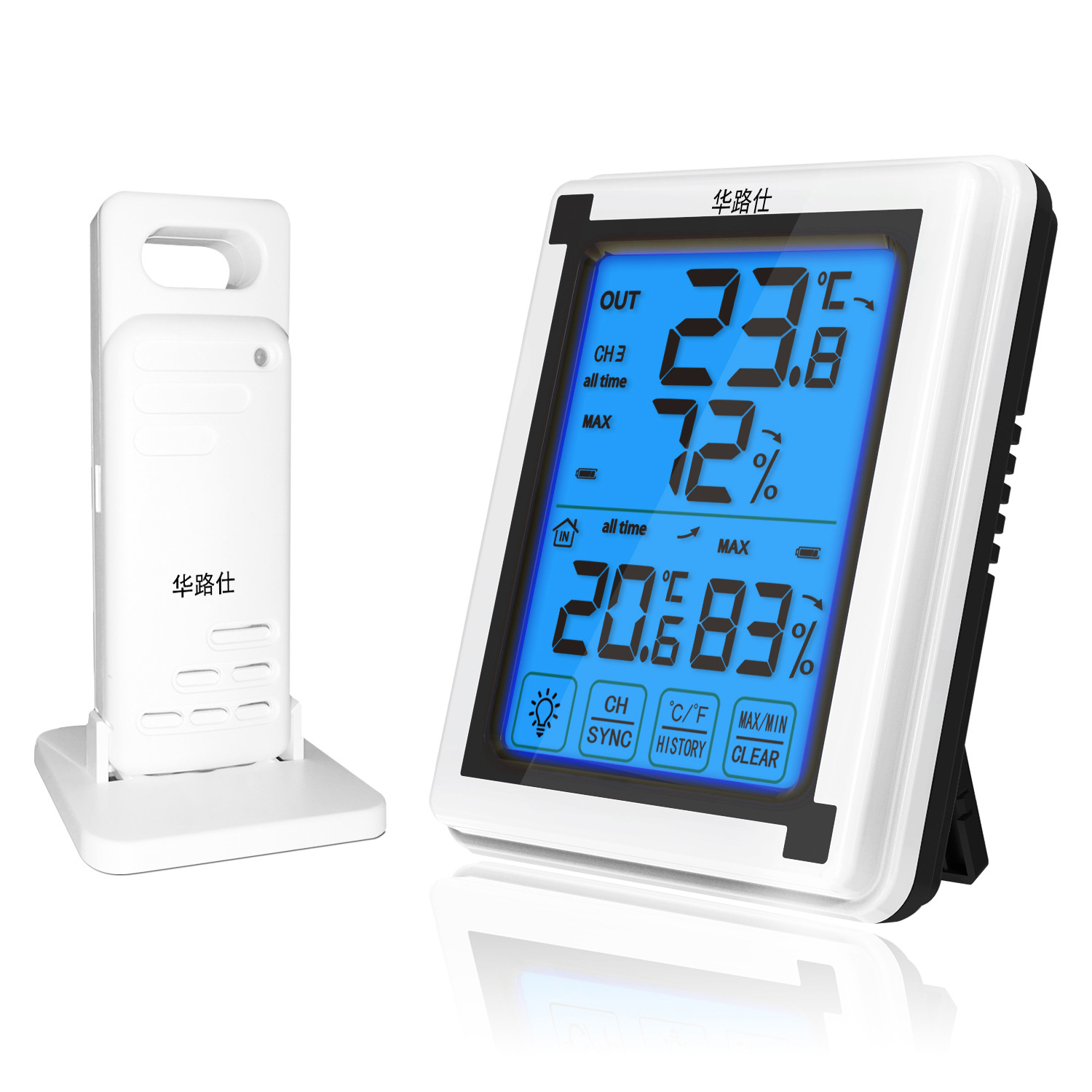 Large Screen Waterproof Electronic Digital Thermometer Wireless Indoor Outdoor Thermometer Hygrometer Touch Screen Weather Clock