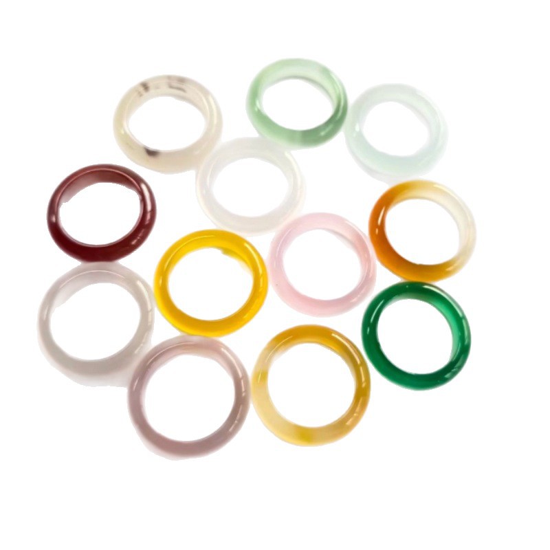 Natural High Ice Horse Material Champagne Gold Ring Ice Transparent Agate Chalcedony Ring Jade Running Ring Hand Jewelry Ring