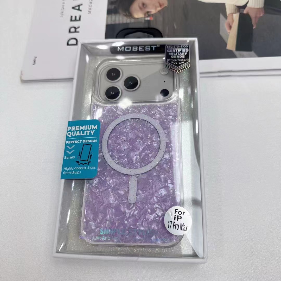 Applicable iPhone 17 Pro Max starry glitter phone case Apple 16 iridescent shell mist purple magnetic case