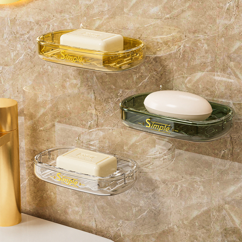 Soap dish sink double-layer draining transparent soap box bathroom no drilling wall-mounted soap box