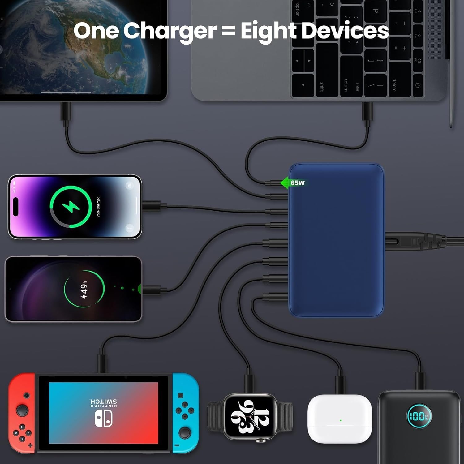 Wow 200W GaN charger desktop multi-port charging station high power phone tablet laptop charging hub