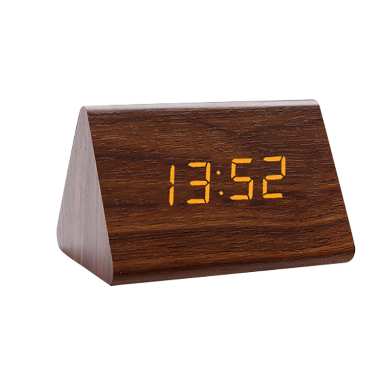 LED wooden voice-controlled alarm clock, office clock, bedside electronic alarm clock, LED digital clock