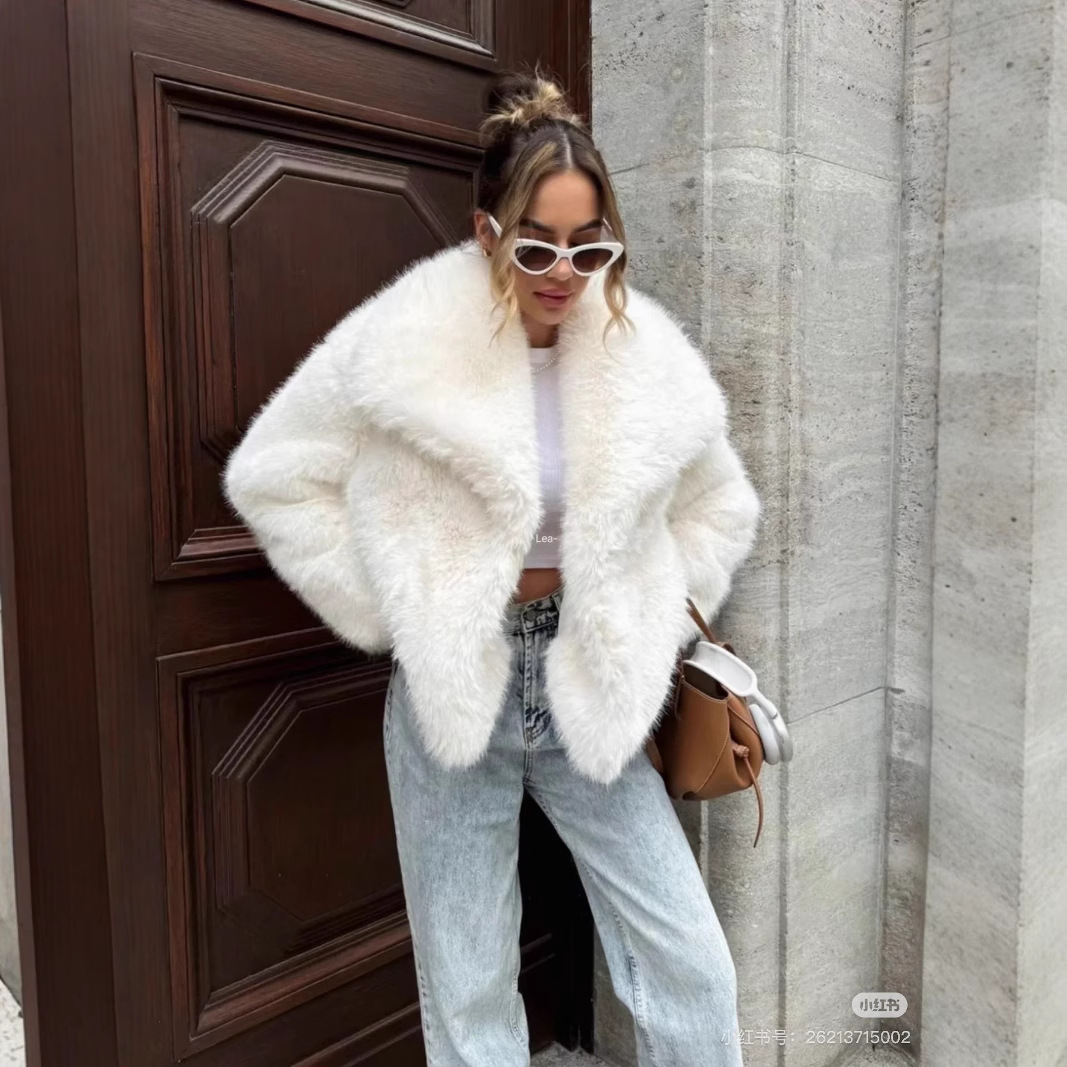 Fur large lapel faux fur jacket short fox fur fur jacket fluffy plush women's clothing