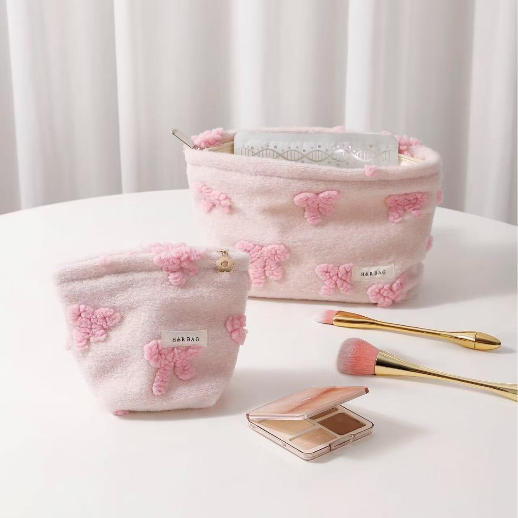 New Flower Cosmetic Bag Pink Storage Bag Canvas Skincare Portable Sweet Girl Handheld Bag