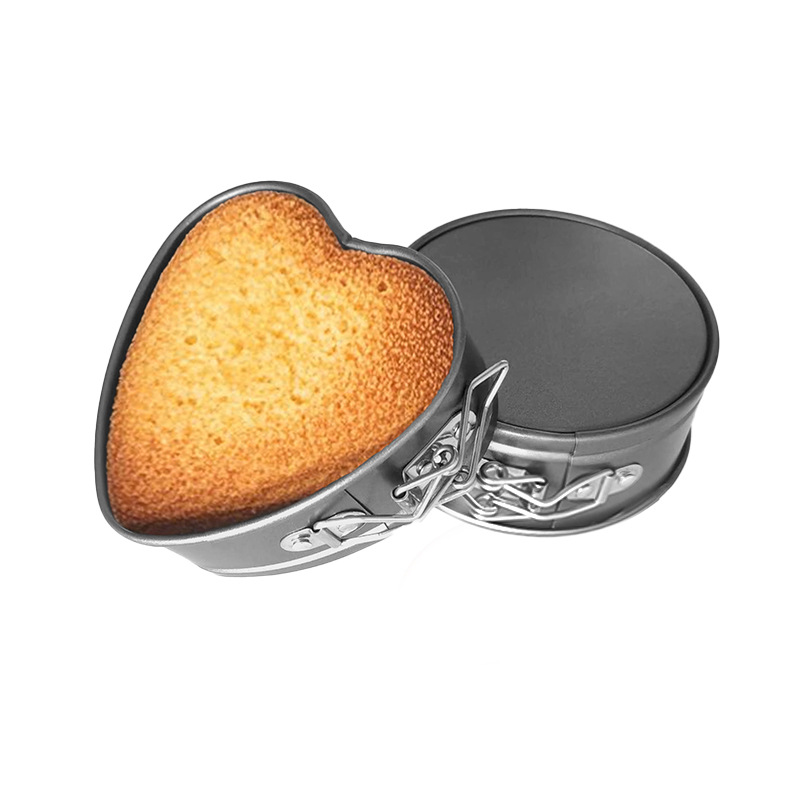 4 inch round heart shape removable bottom lock buckle cake mold mousse carbon steel baking pan non-stick honeycomb bottom baking mold