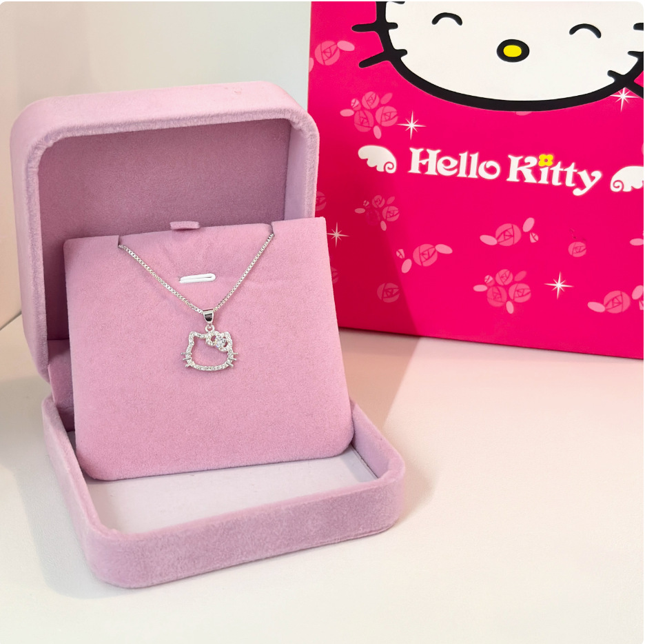 HelloKitty pendant necklace for women, silver plated jewelry gift for girlfriend friend birthday