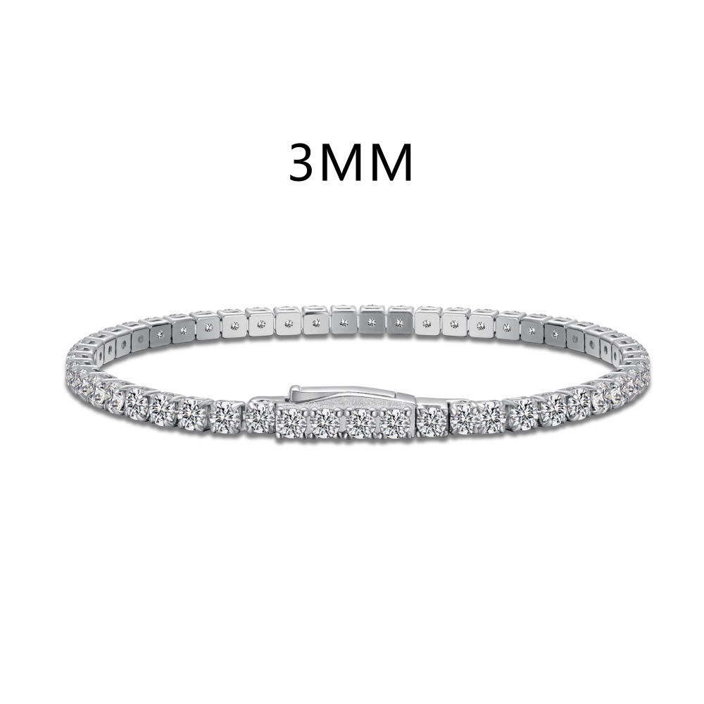 New S925 sterling silver bracelet for women, single row diamond buckle head 2MM 3MM tennis chain hand accessories