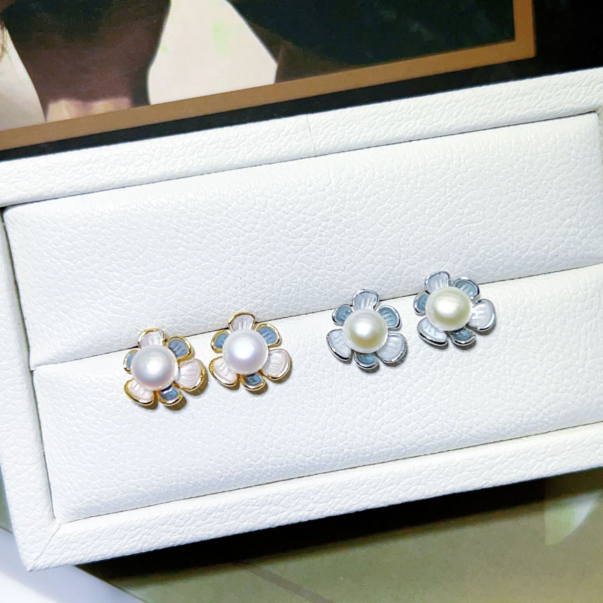 Zhuji Pearl Earrings 8-9MM Bread Pearl 925 Needle Purple Gray Earrings Natural Freshwater Pearl