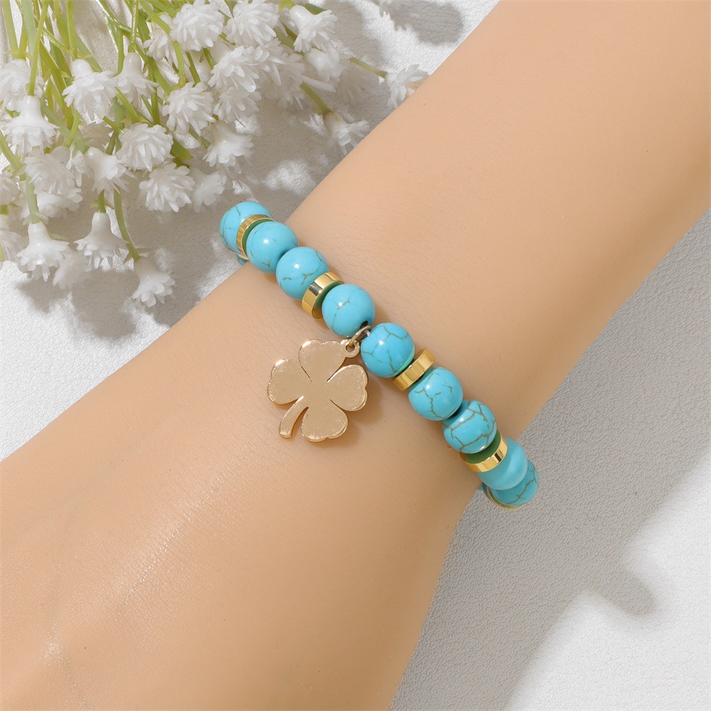 Stainless steel leaf pendant bracelet for women K gold spacer unisex bracelet elastic rope bracelet