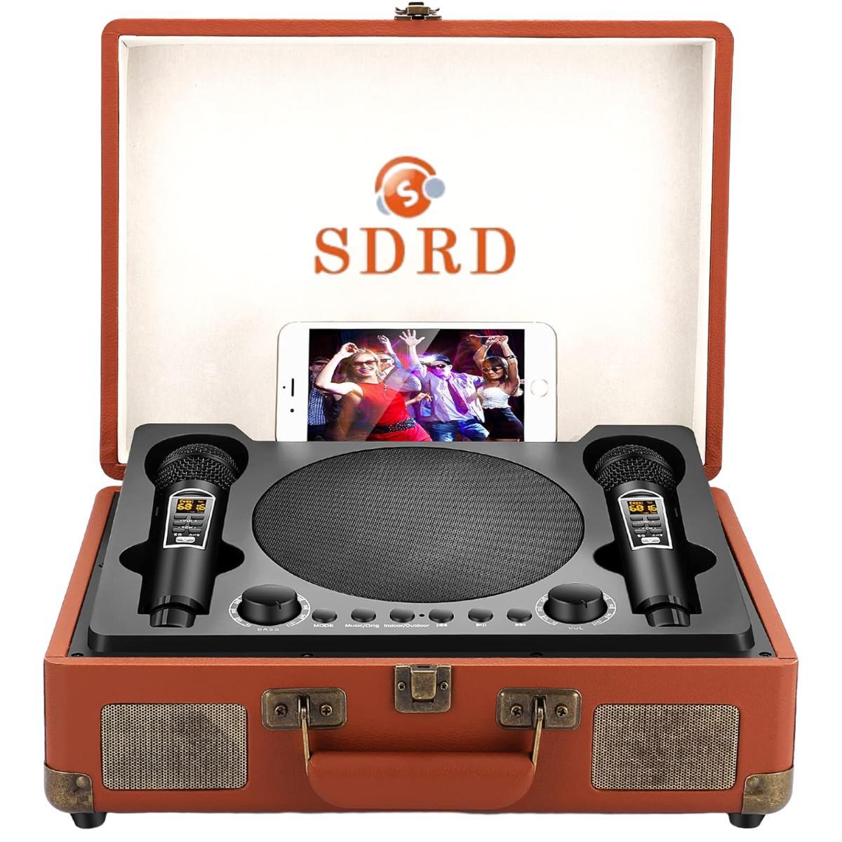 SD2109 Portable Bluetooth Speaker with Wireless Dual Mic Karaoke Machine Outdoor Home KTV Wooden Box