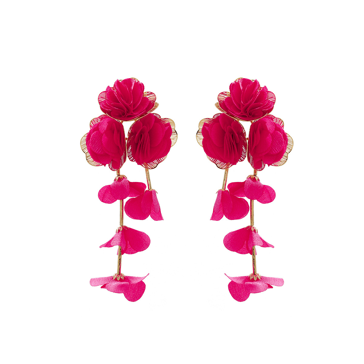 Chiffon flower multi-layer earrings summer beach vacation style drop earrings exaggerated ear accessories niche