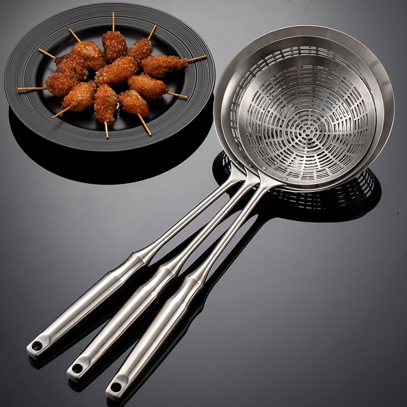 304 stainless steel hot pot slotted spoon, punched hole wire strainer, large colander, filter screen, strainer, noodle scoop, frying, thickened, large
