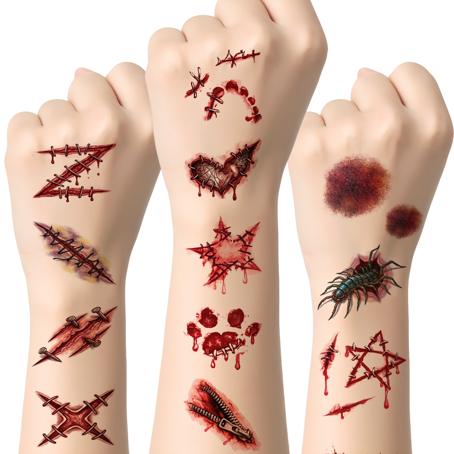 New Scar Knife Wound Tattoo Sticker Halloween Party Waterproof Tattoo Sticker Custom Blood Scar Makeup Sticker