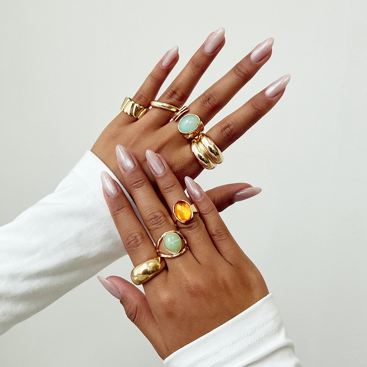 Jewelry sense inlaid acrylic ring irregular alloy ring new product