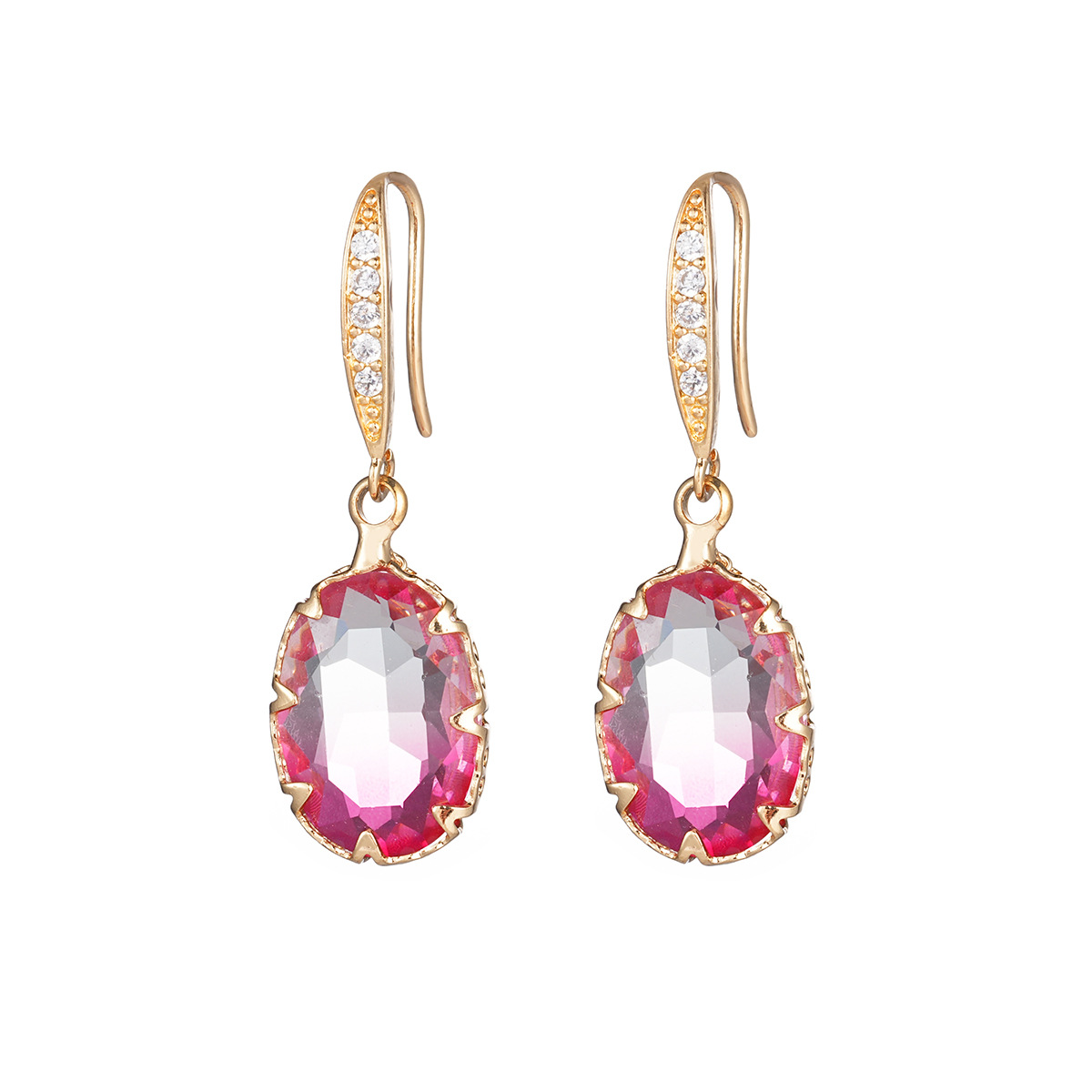 Geometric Jewelry Dazzling Oval Gemstone Earrings Ear Cuff Set with Zircon Super Fairy Tourmaline Earrings
