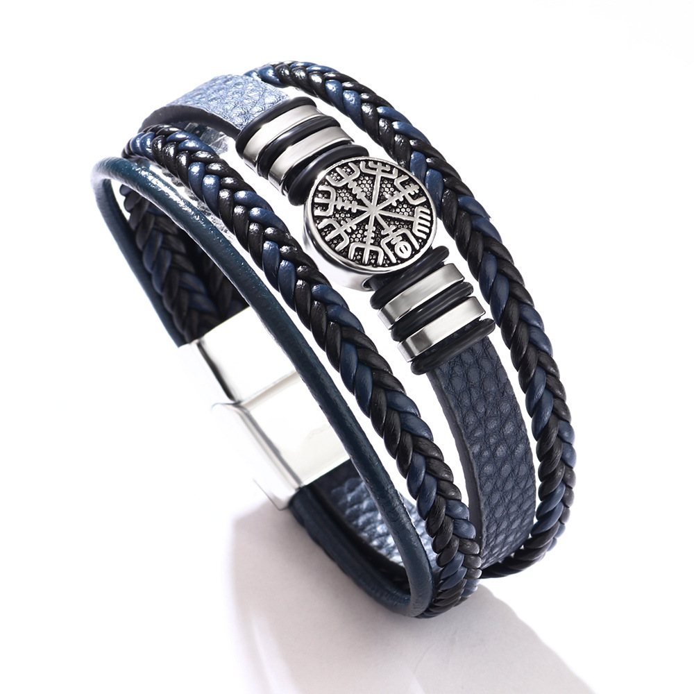 Woven Leather Rope Bracelet Punk Style Multi-layer Men's Bracelet Chain Compass