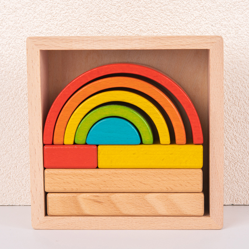 Children's Early Education Educational Beech Large Rainbow Building Blocks Color Shape Cognition Versatile Assembly Wooden Toy